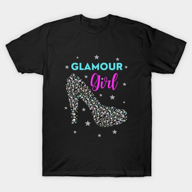 Rhinestone High Heel Shoe Glamour Girl T-Shirt by InStyle Designs